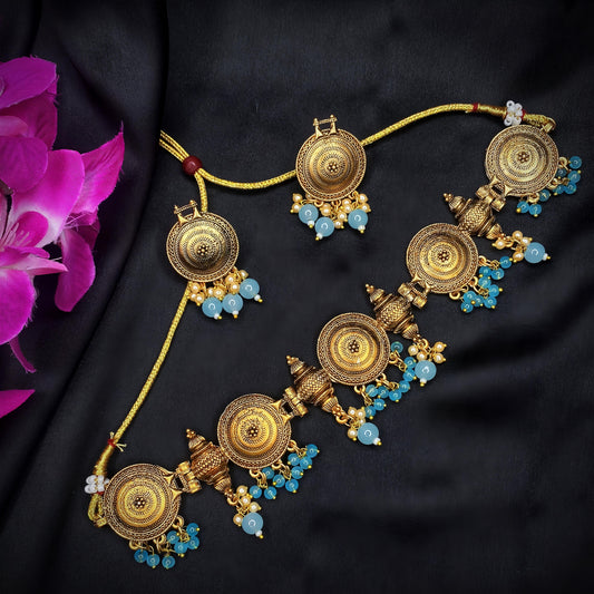 Sky Blue Stone Choker Necklace Set