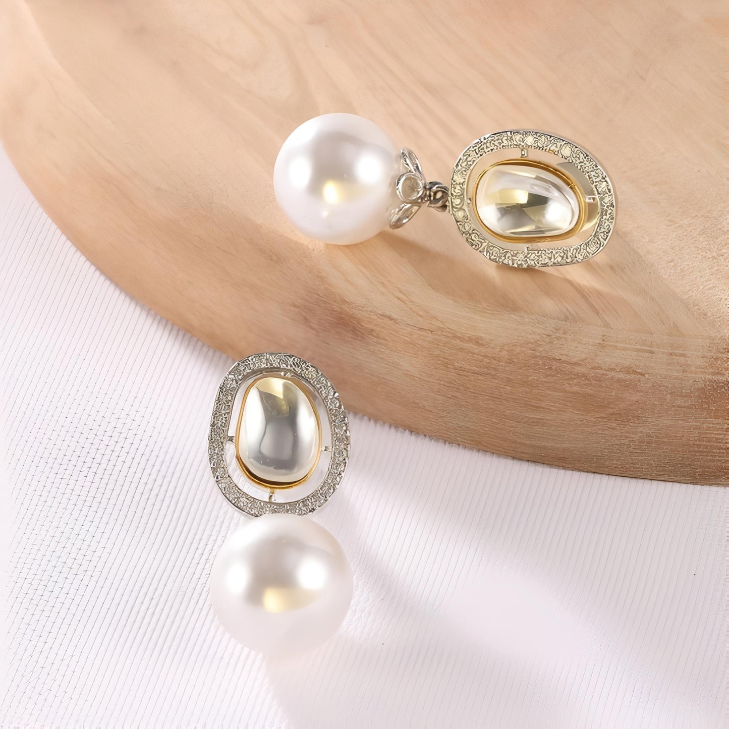 Beautiful Kundan Earrings with white Drop Pearl & Moissanite Stones