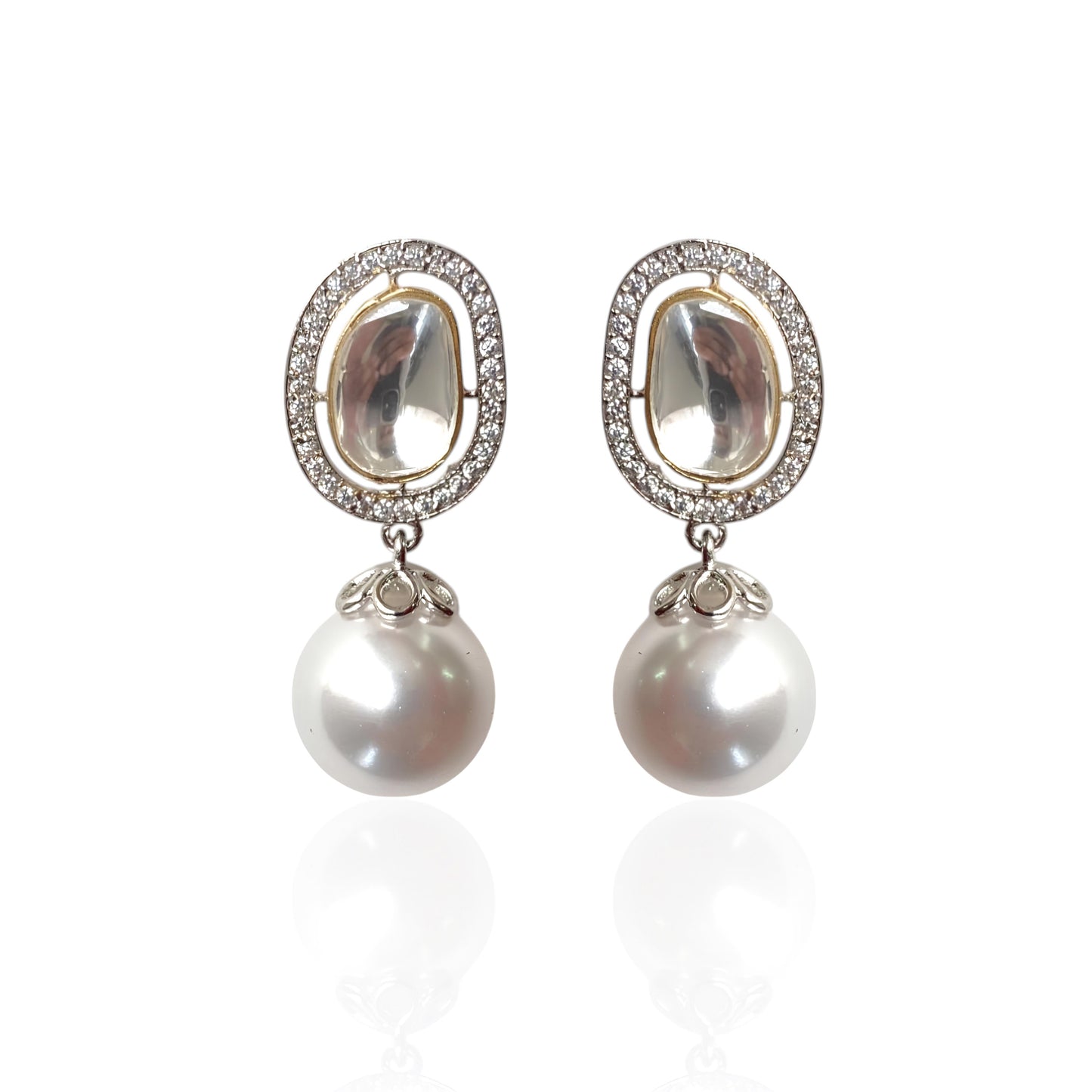 Beautiful Kundan Earrings with white Drop Pearl & Moissanite Stones