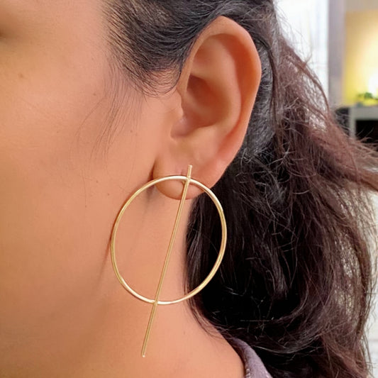 Golden Round Geometric Earrings