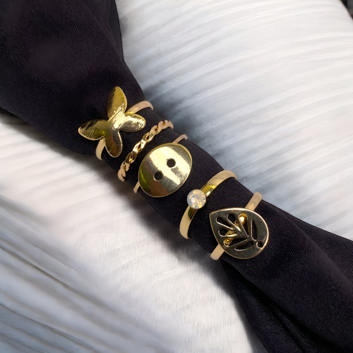 Stylish Golden Plated 5 Combo Rings Set for Women