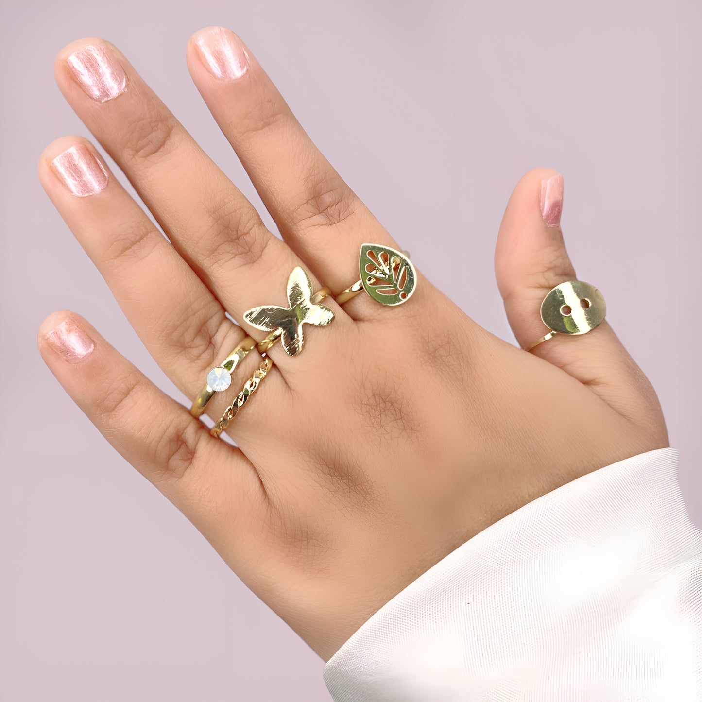 Stylish Golden Plated 5 Combo Rings Set for Women