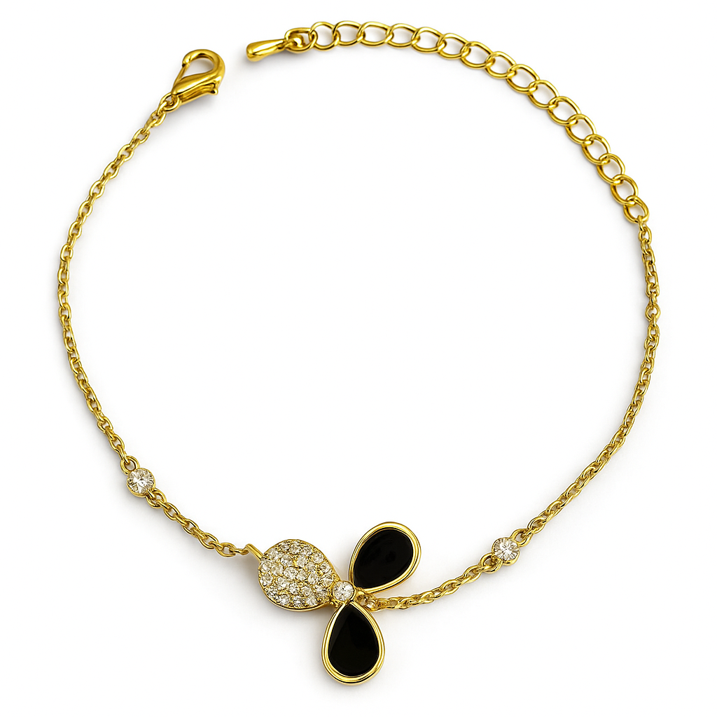 Golden Adjustable Bracelet with Zircon & Black Stone
