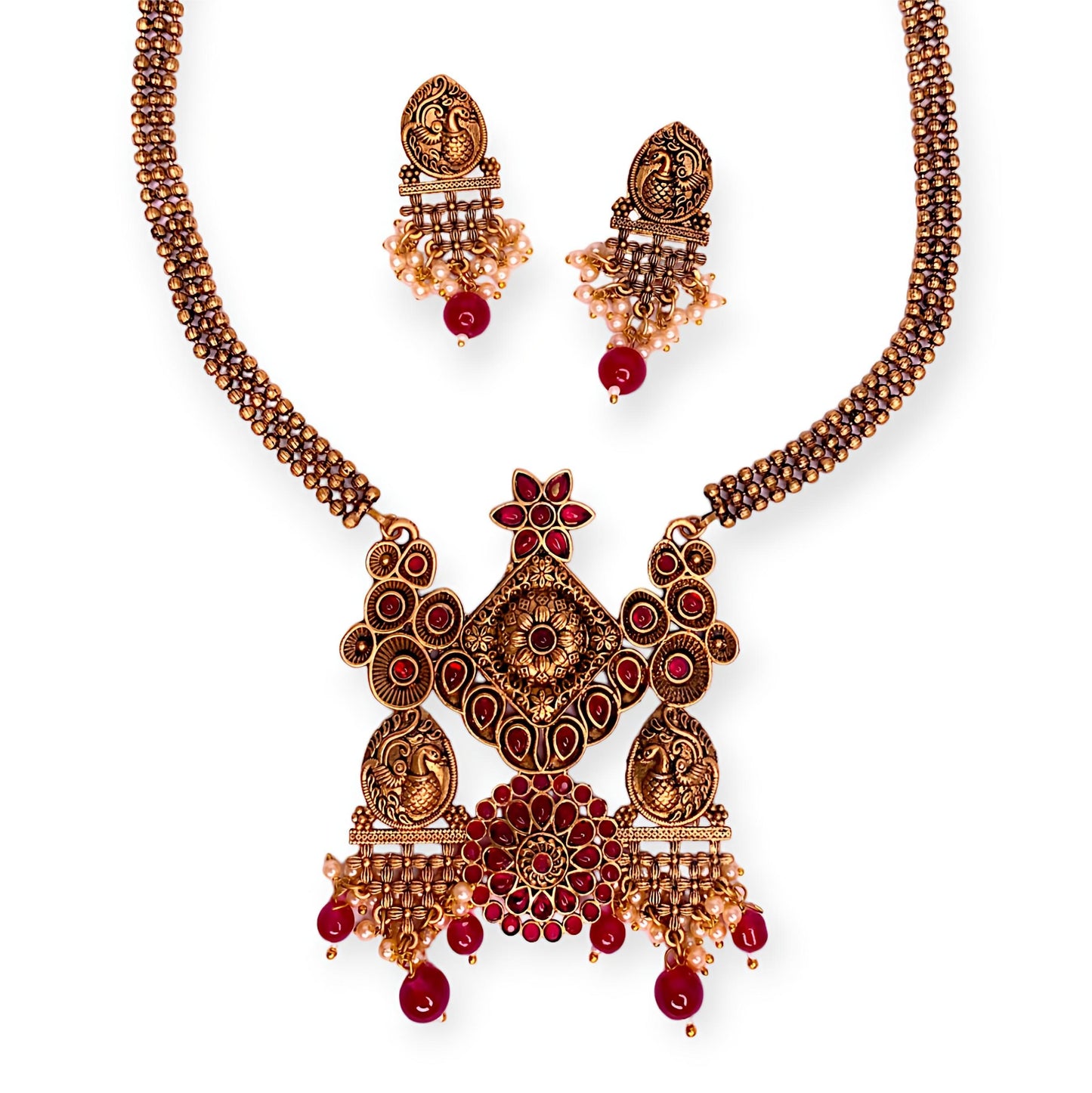 Premium Quality White & Red Pearl Necklace Set for Women