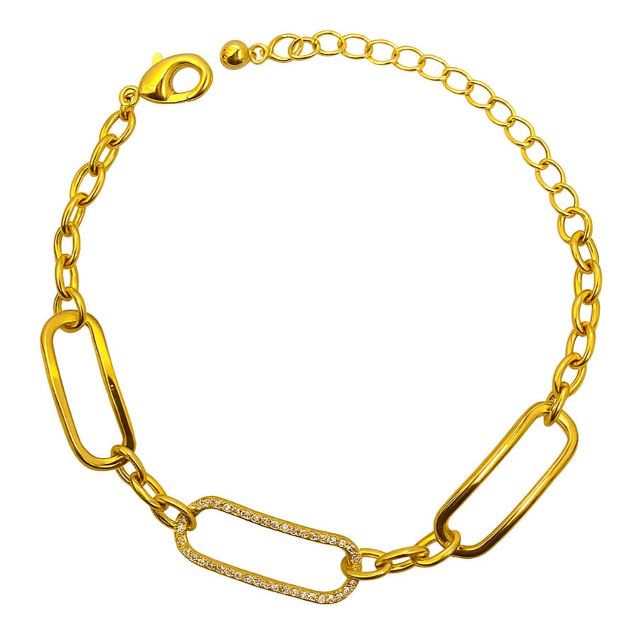 Vintage Golden Plated Link Chain Bracelet with CZ