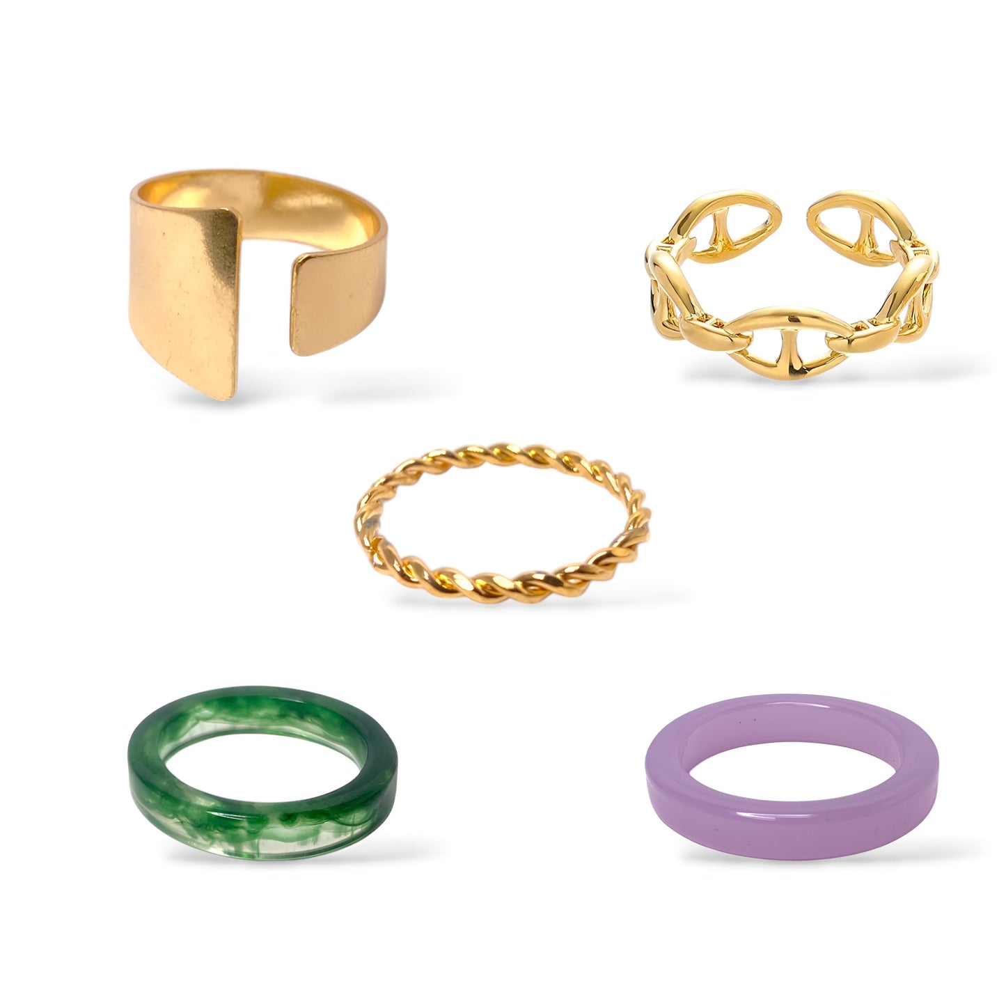 Golden Plated & Resin 5 Rings Set for Women