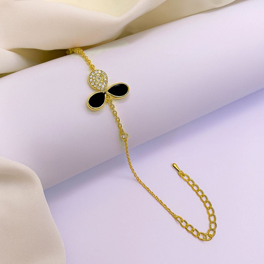 Golden Adjustable Bracelet with Zircon & Black Stone