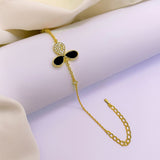 Golden Adjustable Bracelet with Zircon & Black Stone