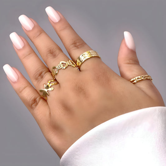 Trendy Western Golden Plated 5 Rings Combo Set for Women