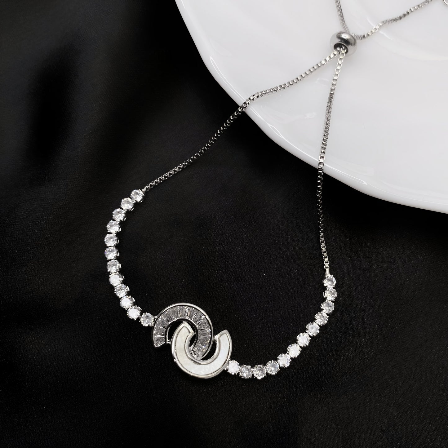 Beautiful Sterling Silver Adjustable Bracelet with CZ