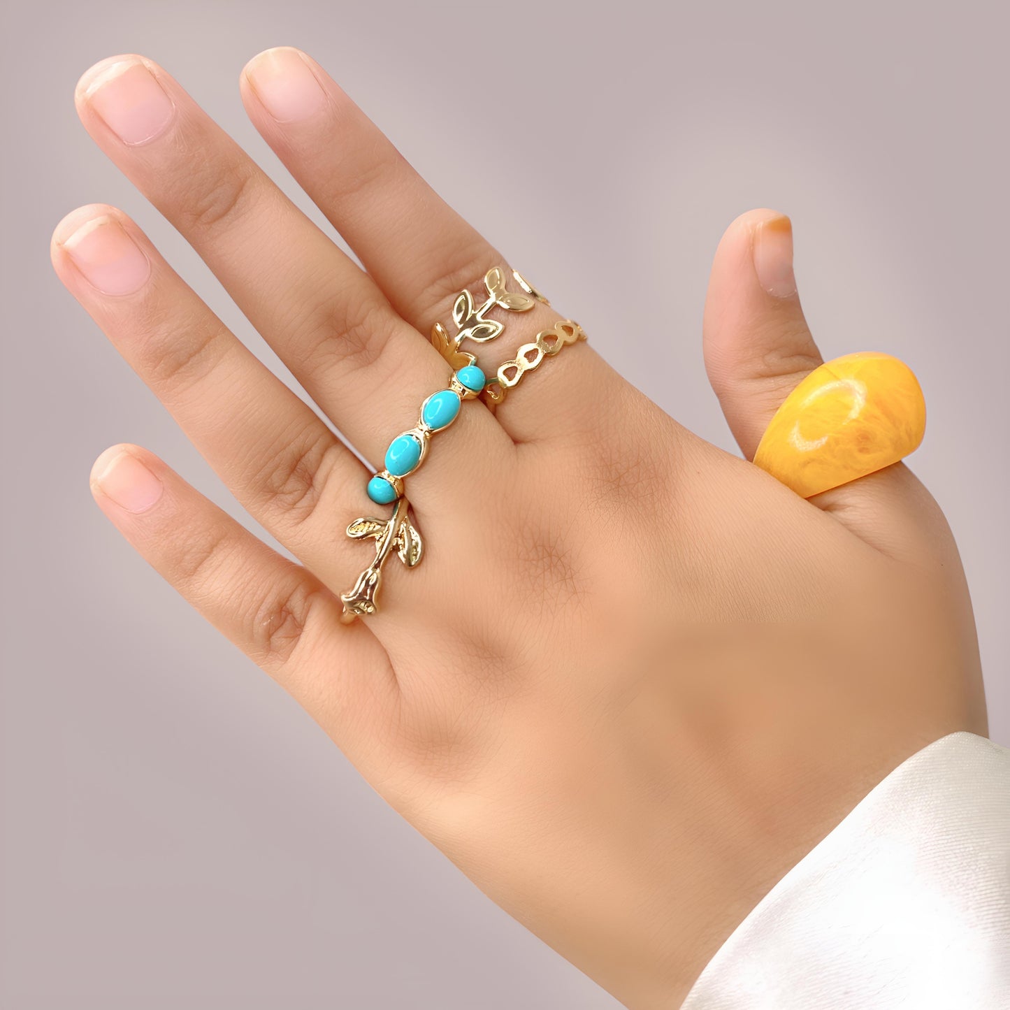 Trendy & Stylish Gold Toned Korean Design 5 pcs Ring Combo set for Women
