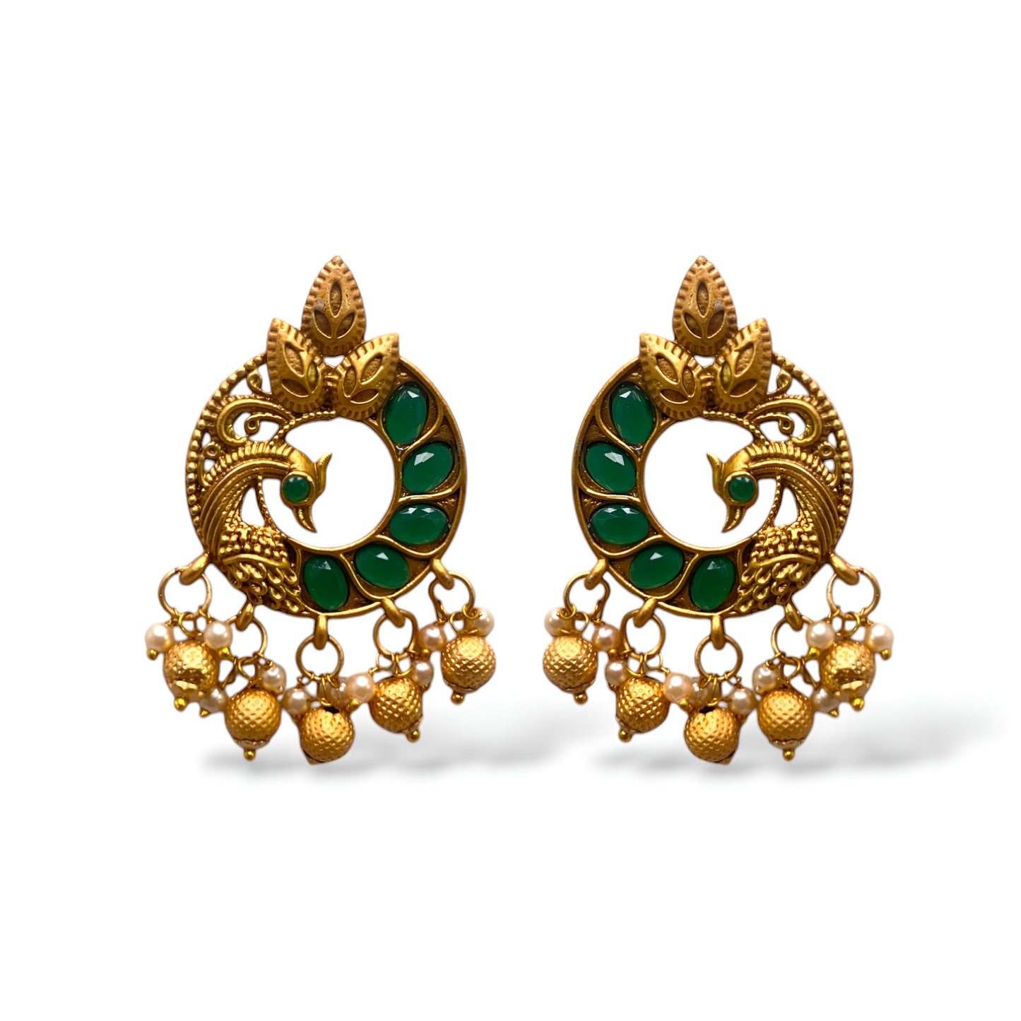 Beautiful Golden Antique Oxidised Round Peacock Design Earrings