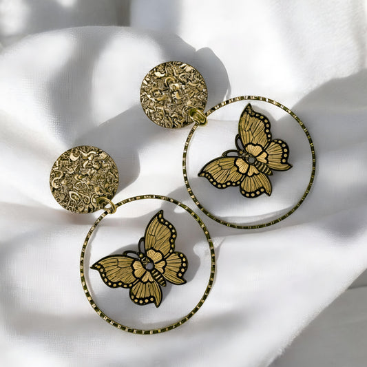 Beautiful Golden Resin Butterfly Danglers