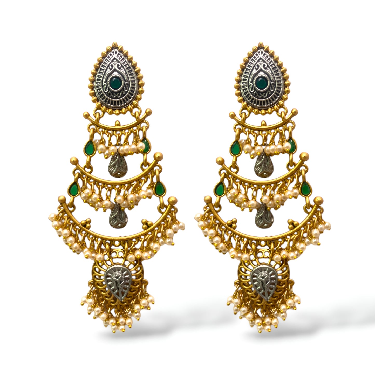 Antique Gold Plated Oxidised Chandbali Danglers