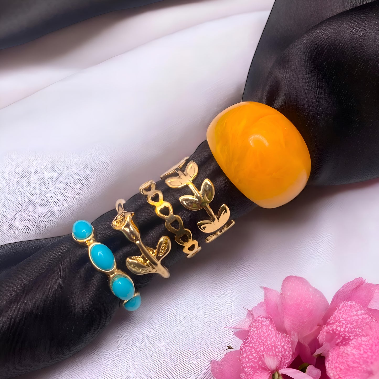 Trendy & Stylish Gold Toned Korean Design 5 pcs Ring Combo set for Women