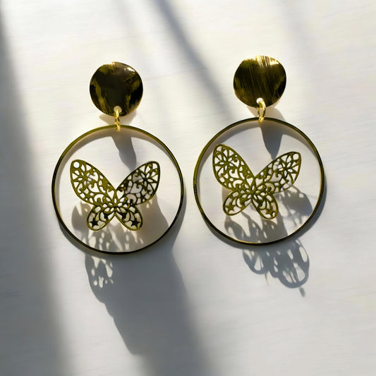 Butterfly Resin Gold Plated Dangler Earrings