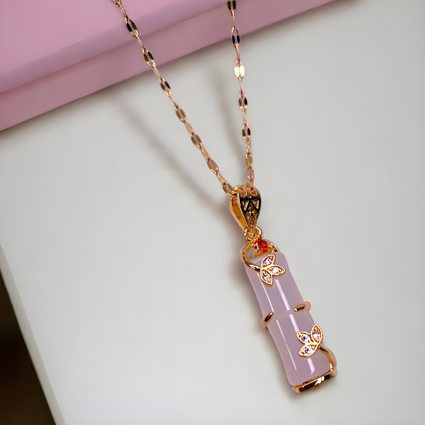 Natural White Jade Bamboo Chain Pendant