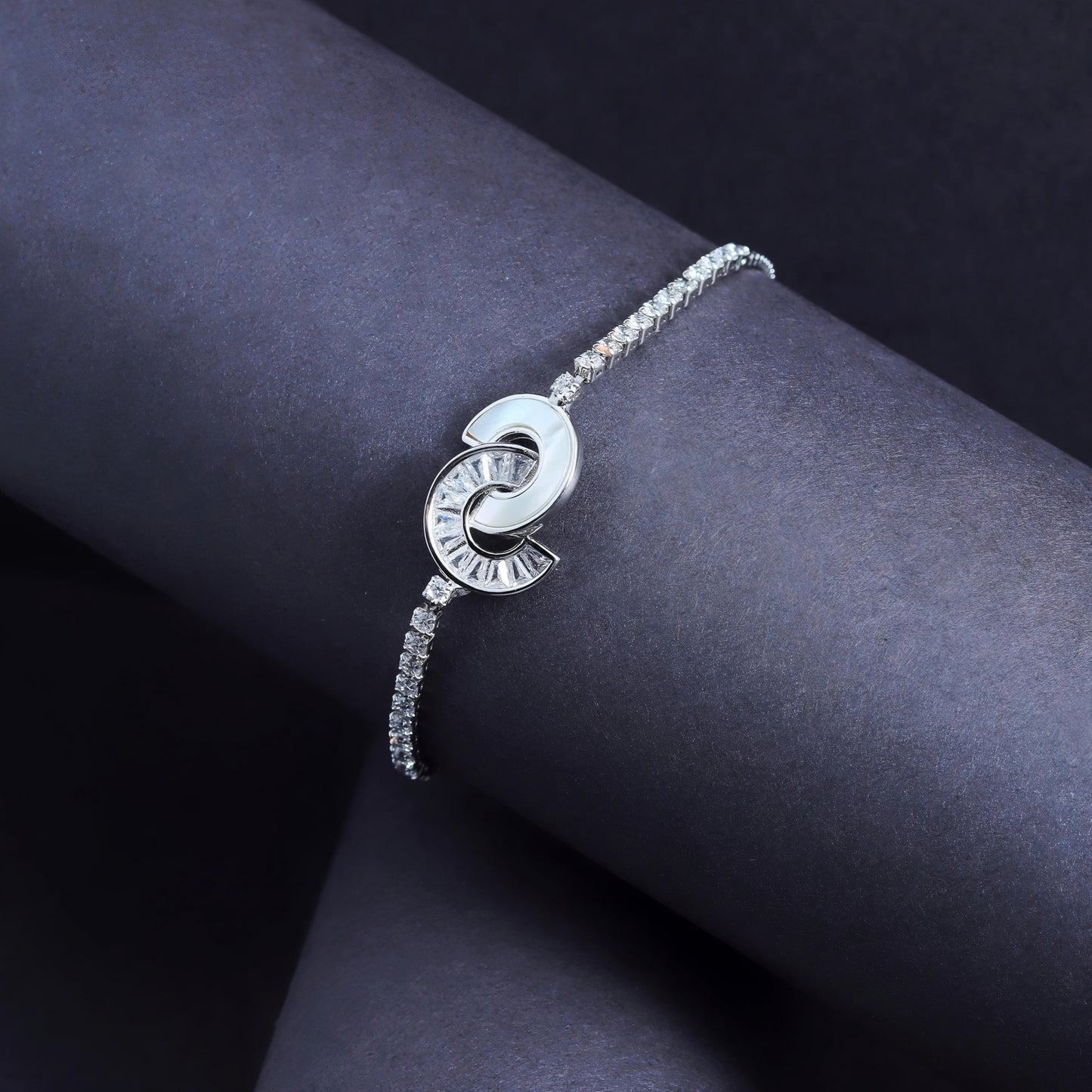 Beautiful Sterling Silver Adjustable Bracelet with CZ