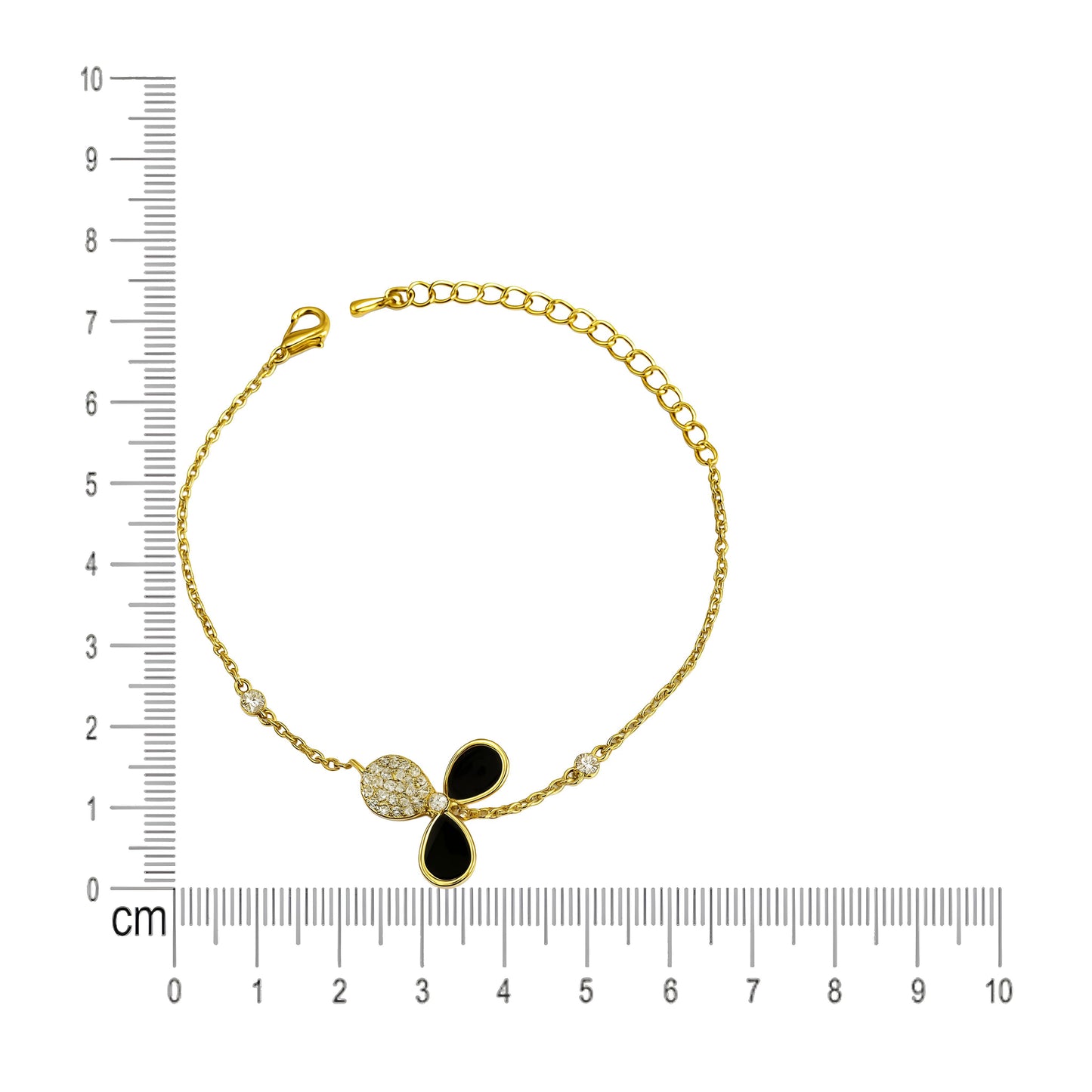 Golden Adjustable Bracelet with Zircon & Black Stone