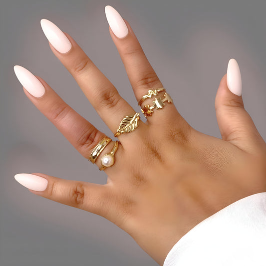Stylish Golden Plated 5 Combo Rings Set for Women