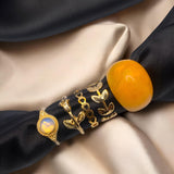 Trendy & Stylish Gold Toned Korean Design 5 pcs Ring Combo set for Women