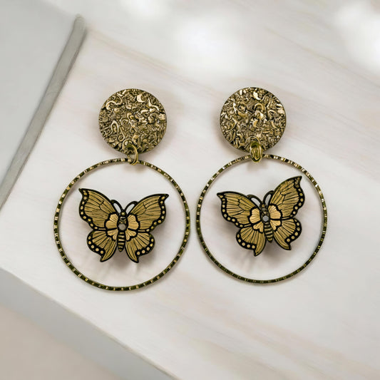 Beautiful Golden Resin Butterfly Danglers
