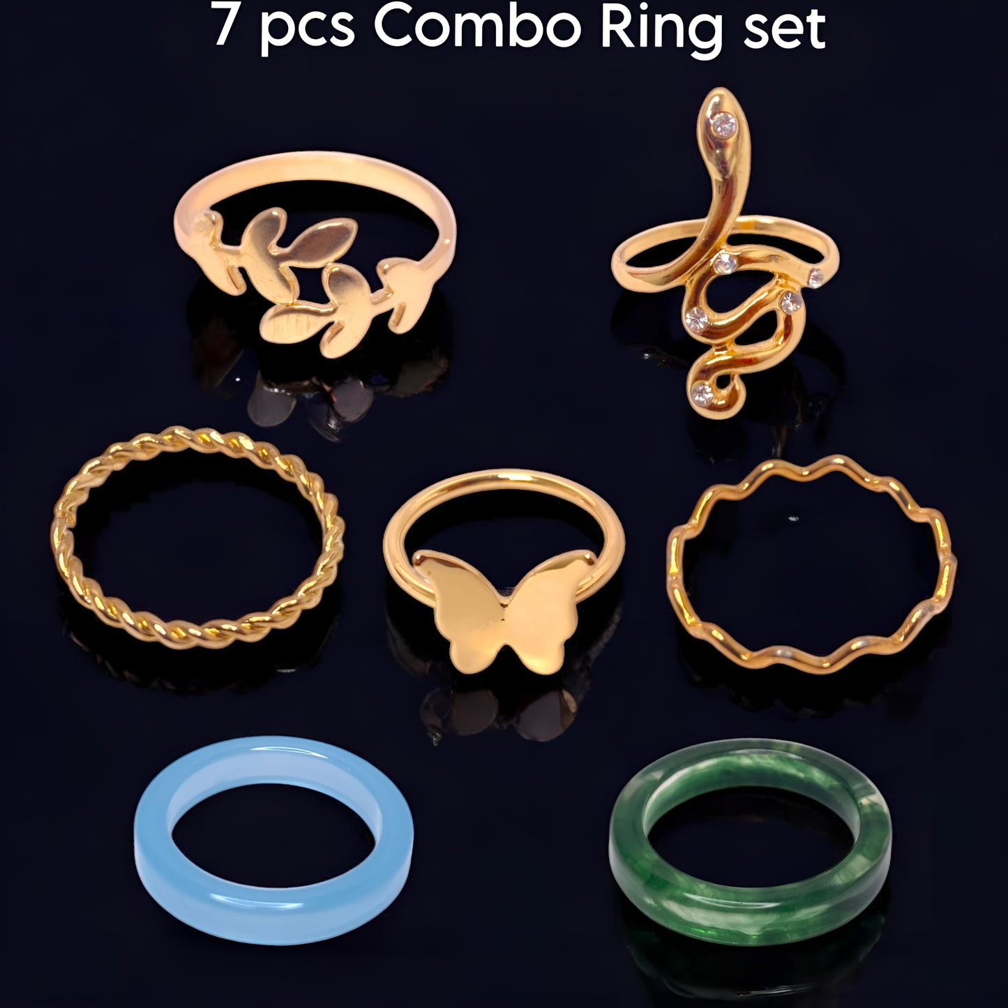 Stylish Boho Korean Design 7 pc Rings Set Combo for Women