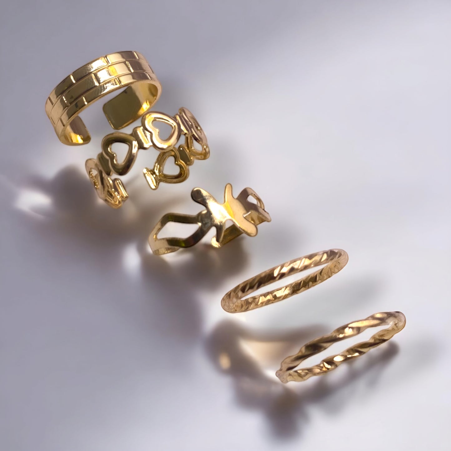 Trendy Western Golden Plated 5 Rings Combo Set for Women
