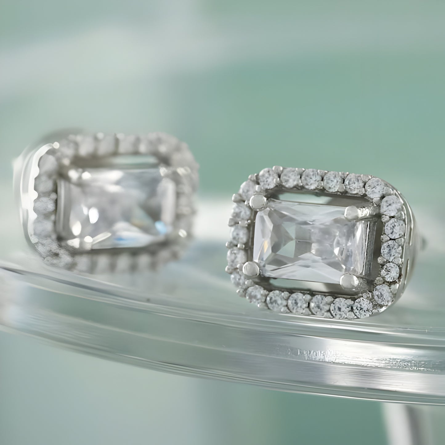 Beautiful Emerald Cut Single AD Solitaire Chain Pendant Set with Studs