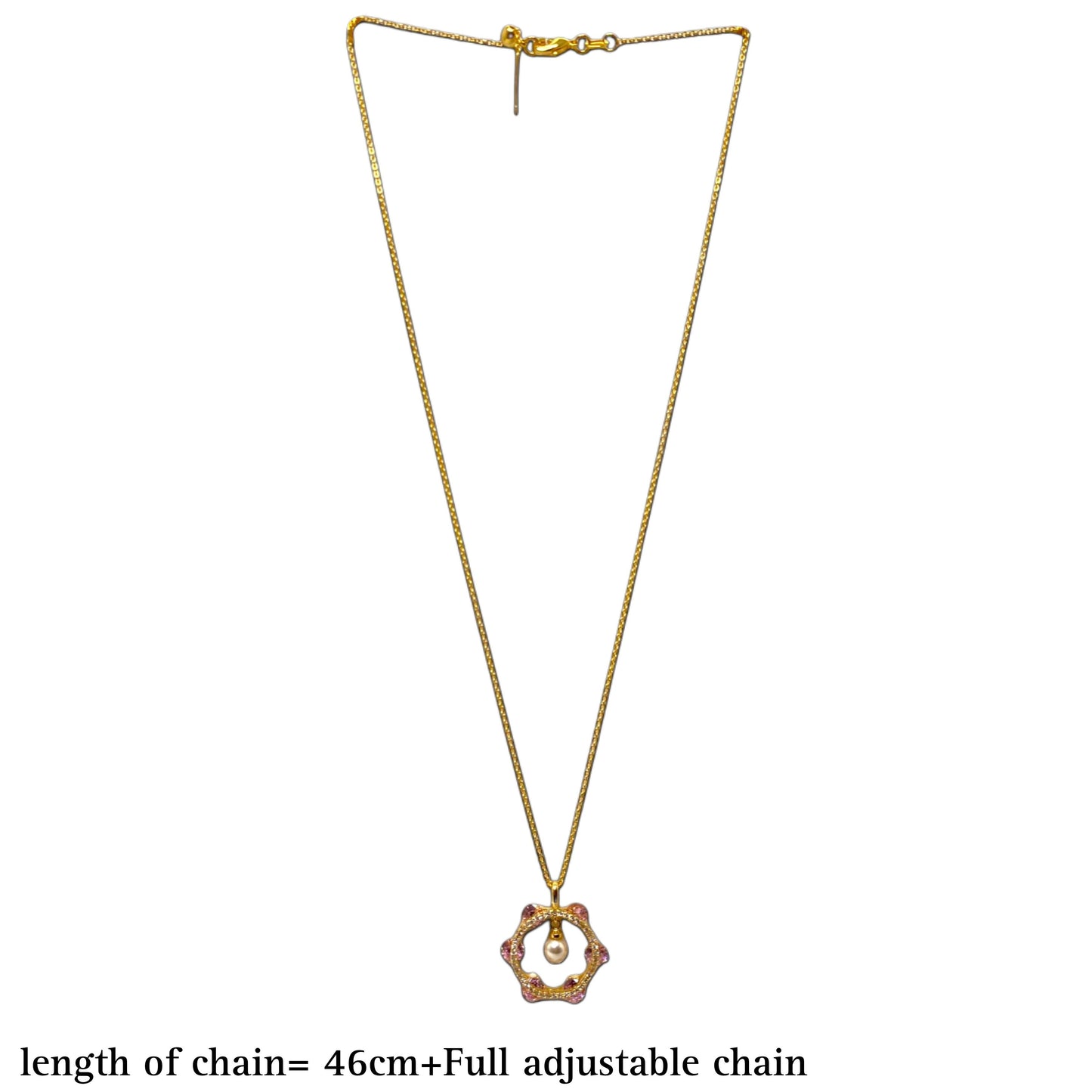 Radiant Chain Pendant with Baby Pink Stones and Pearl Drop
