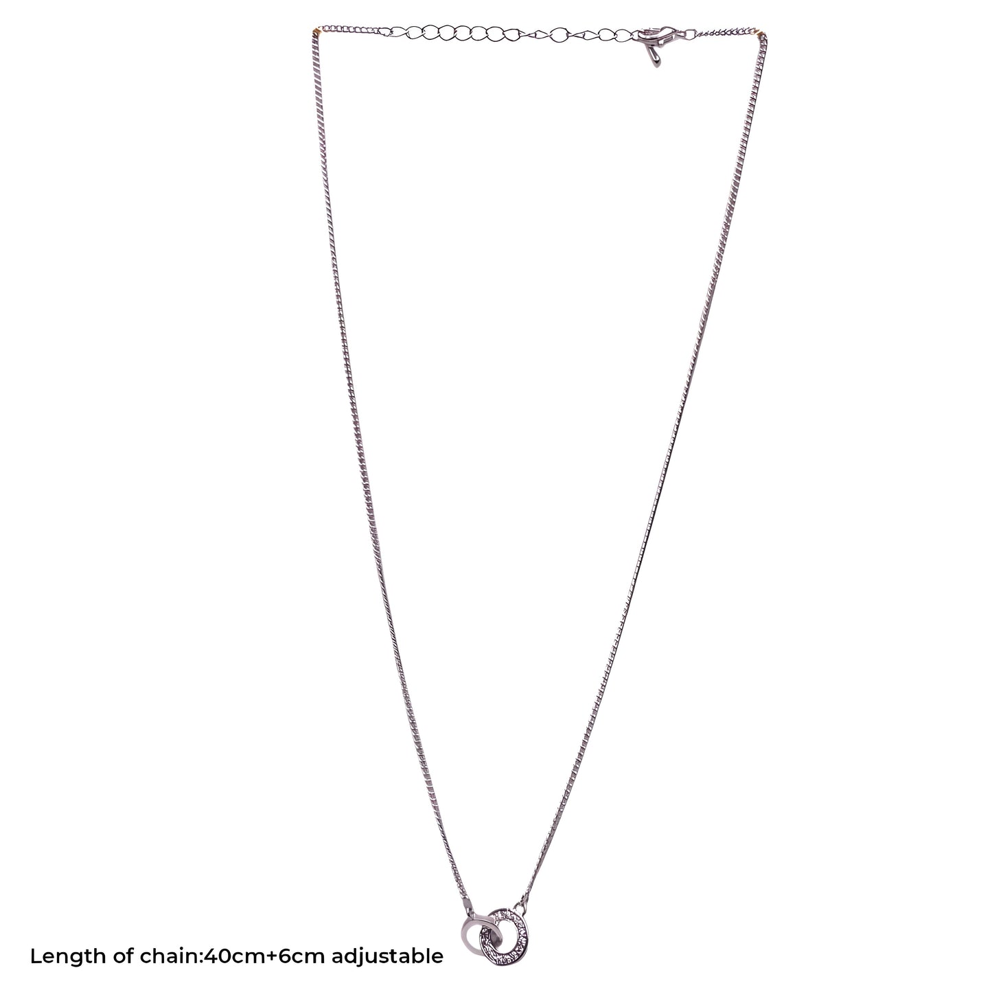 Sterling Silver Circle Ring Connected Chain Pendant with CZ