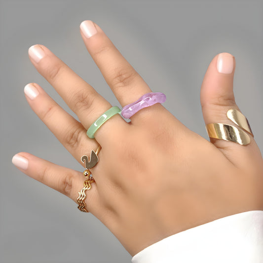 Golden Plated & Resin 5 Rings Set for Women