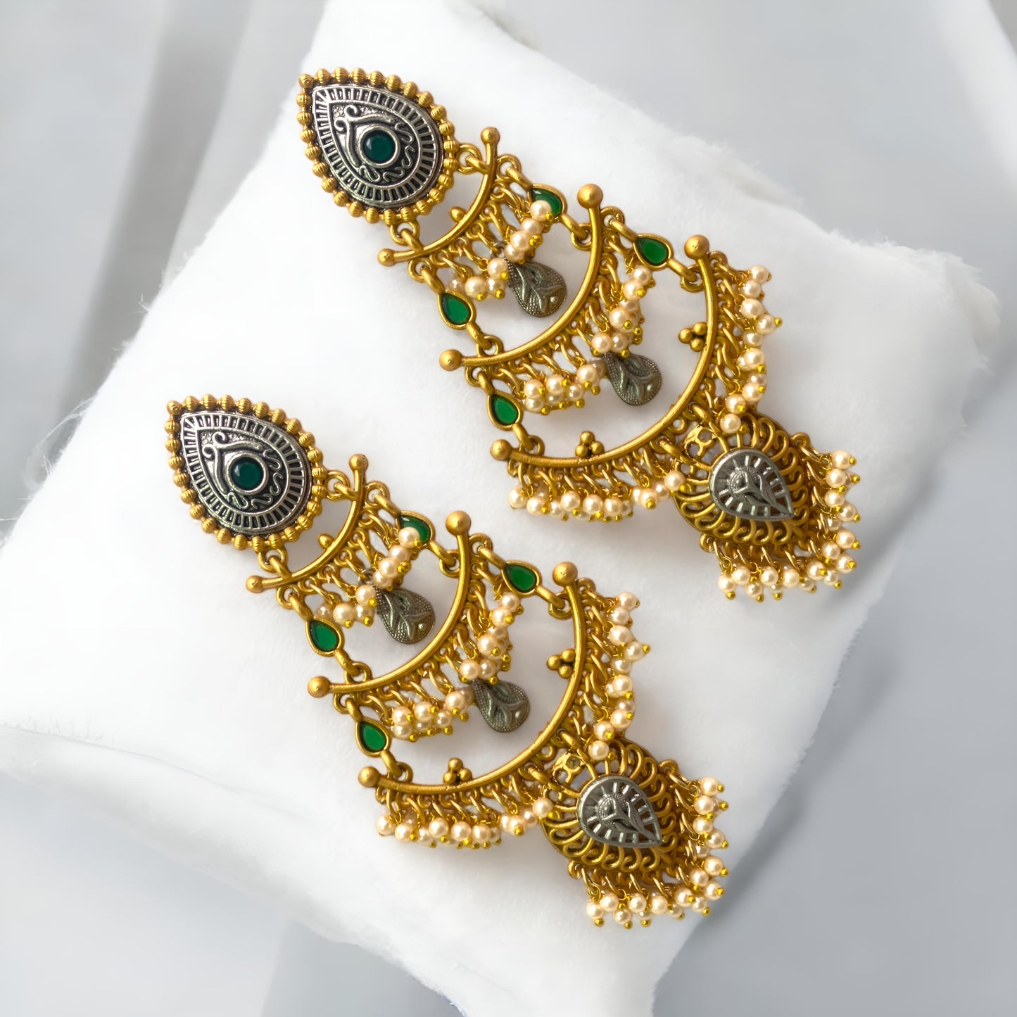 Antique Gold Plated Oxidised Chandbali Danglers