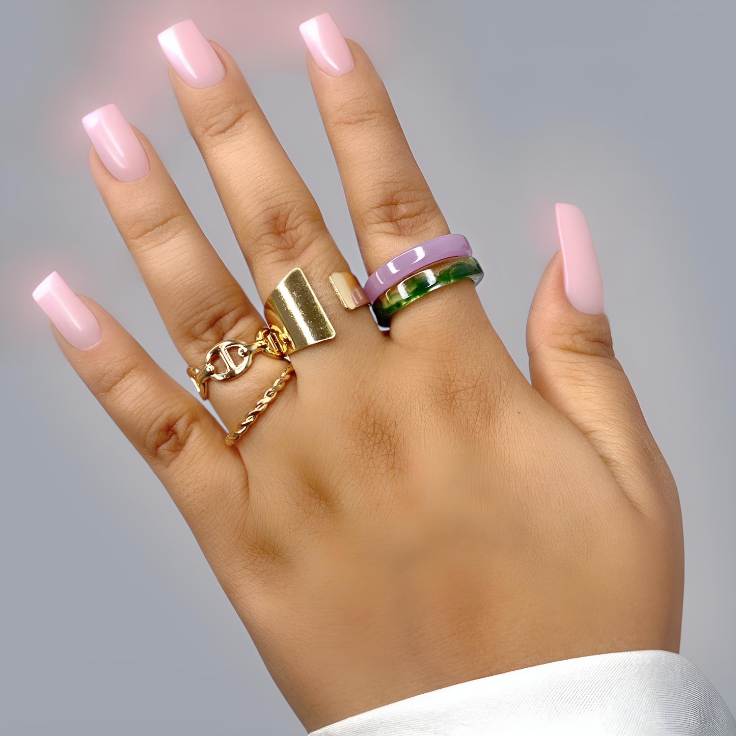 Golden Plated & Resin 5 Rings Set for Women