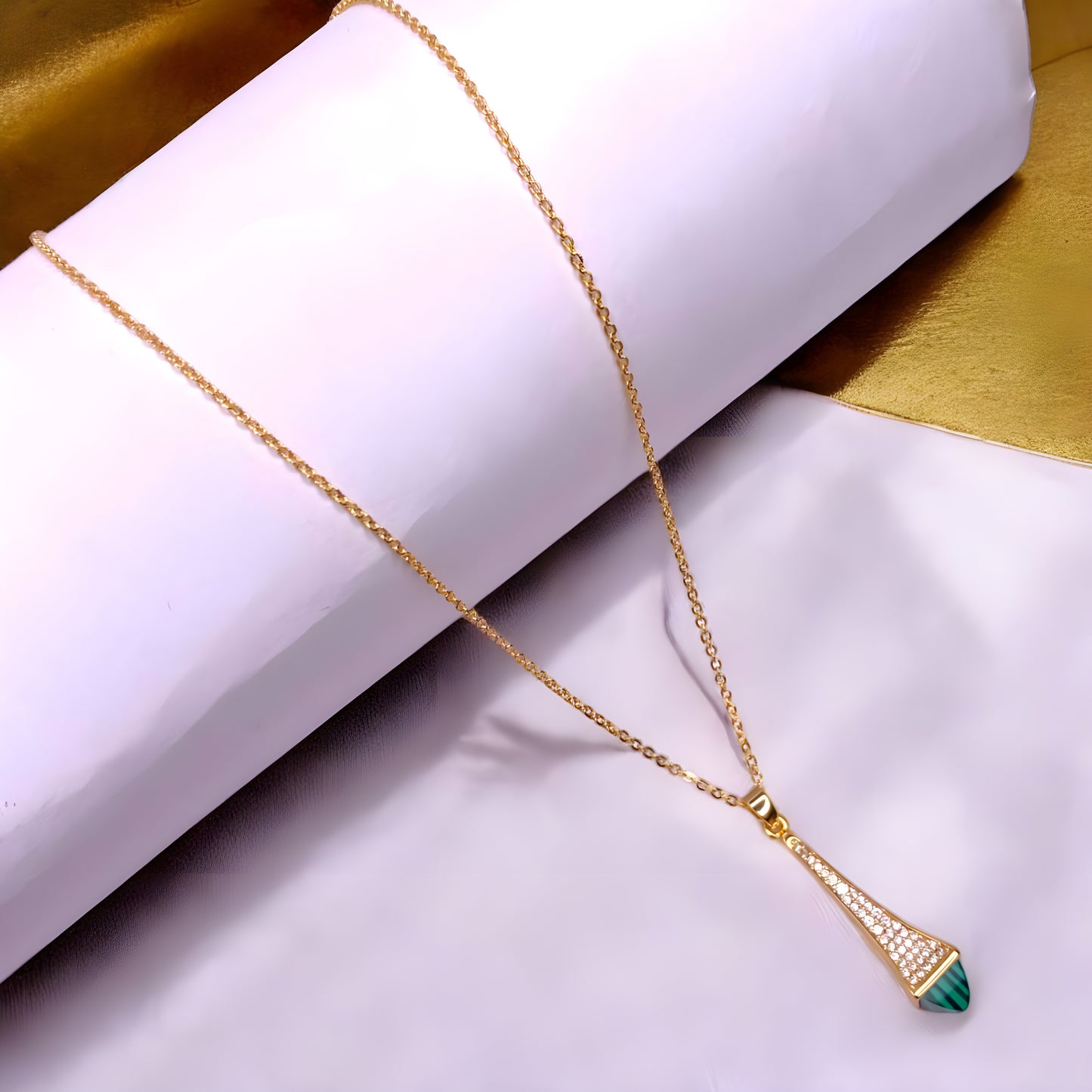 Chain Pendant with Green Ceramic Stone