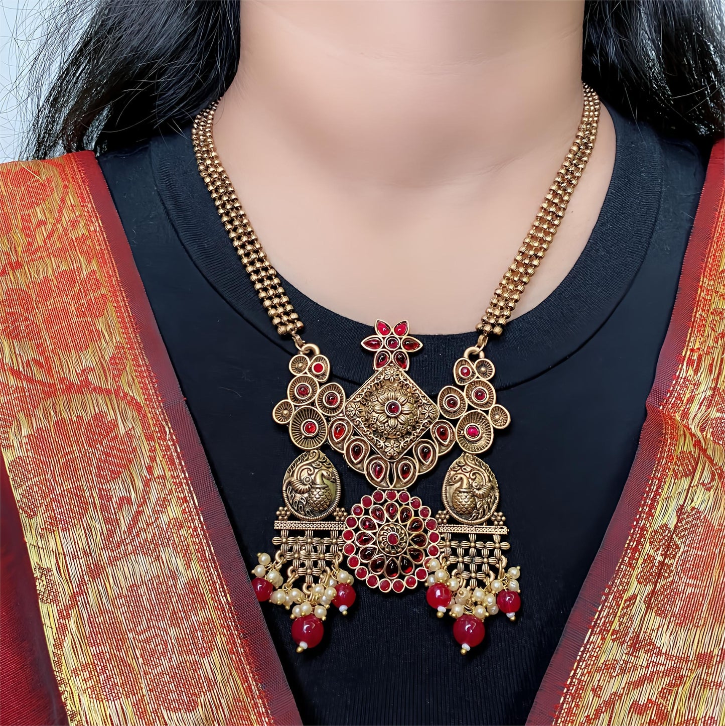 Premium Quality White & Red Pearl Necklace Set for Women