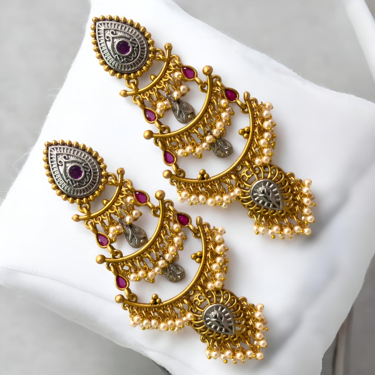 Antique Gold Plated Oxidised Chandbali Danglers