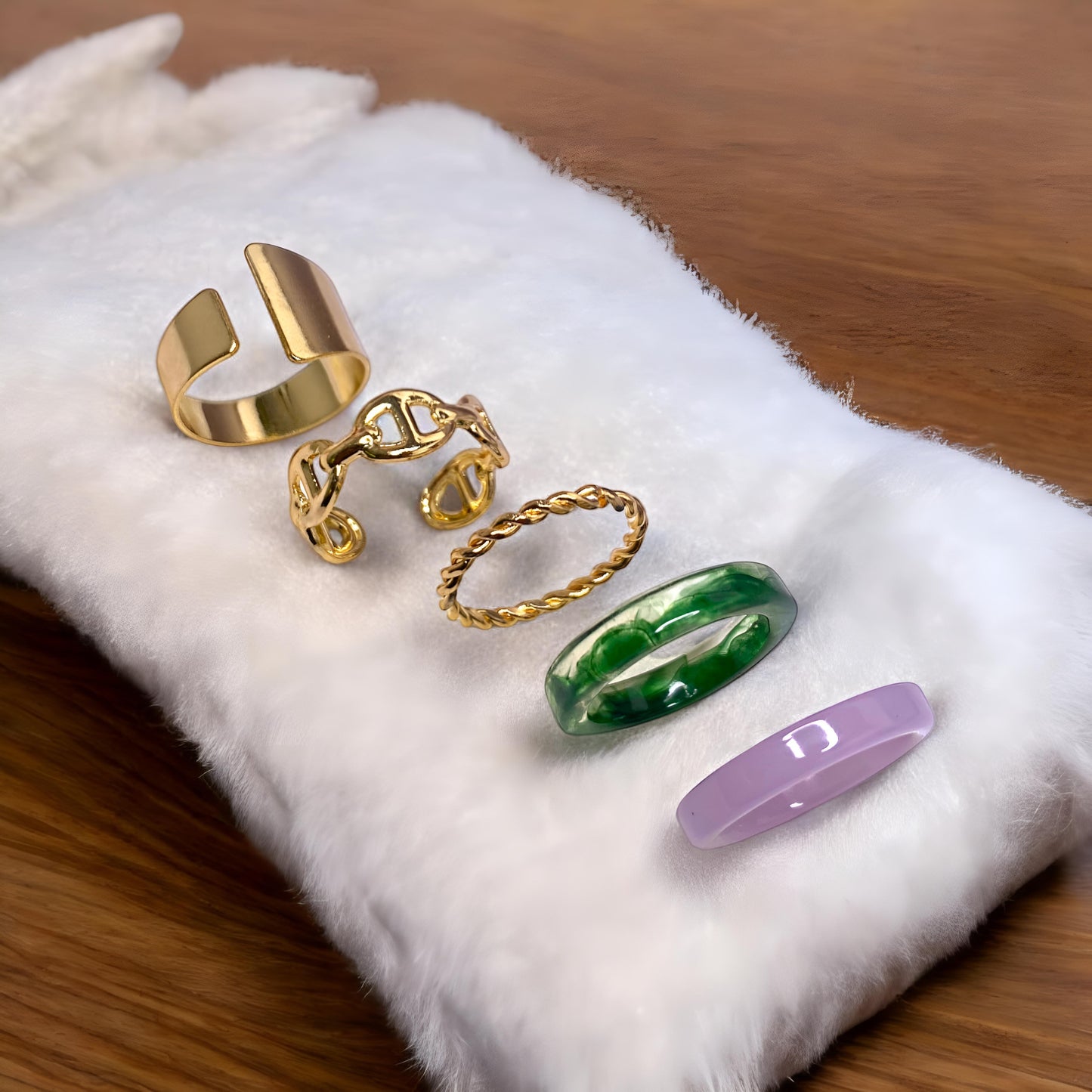 Golden Plated & Resin 5 Rings Set for Women