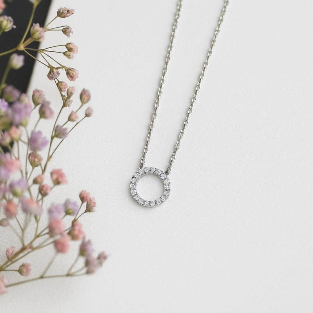 Dainty Silver-Plated Hollow Round Pendant