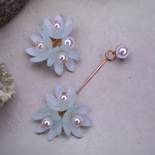 Mint Green Floral Drop Earrings with Pearl