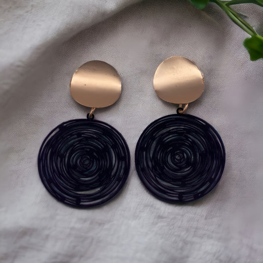 Golden Plating Black Spiral Earrings