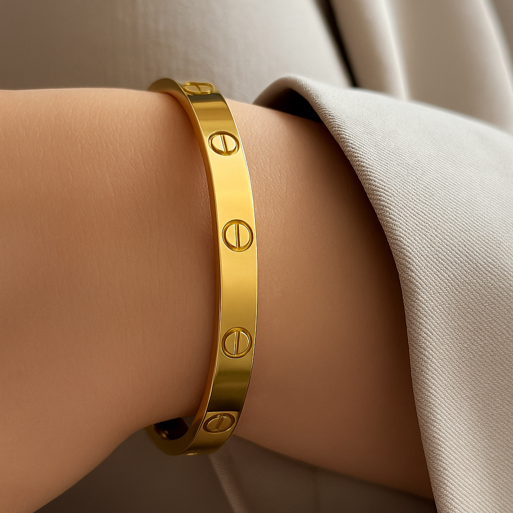 Stylish Anti Tarnish Stainless Steel Gold Plated Kada Bracelet by Vatiyaana Jewels
