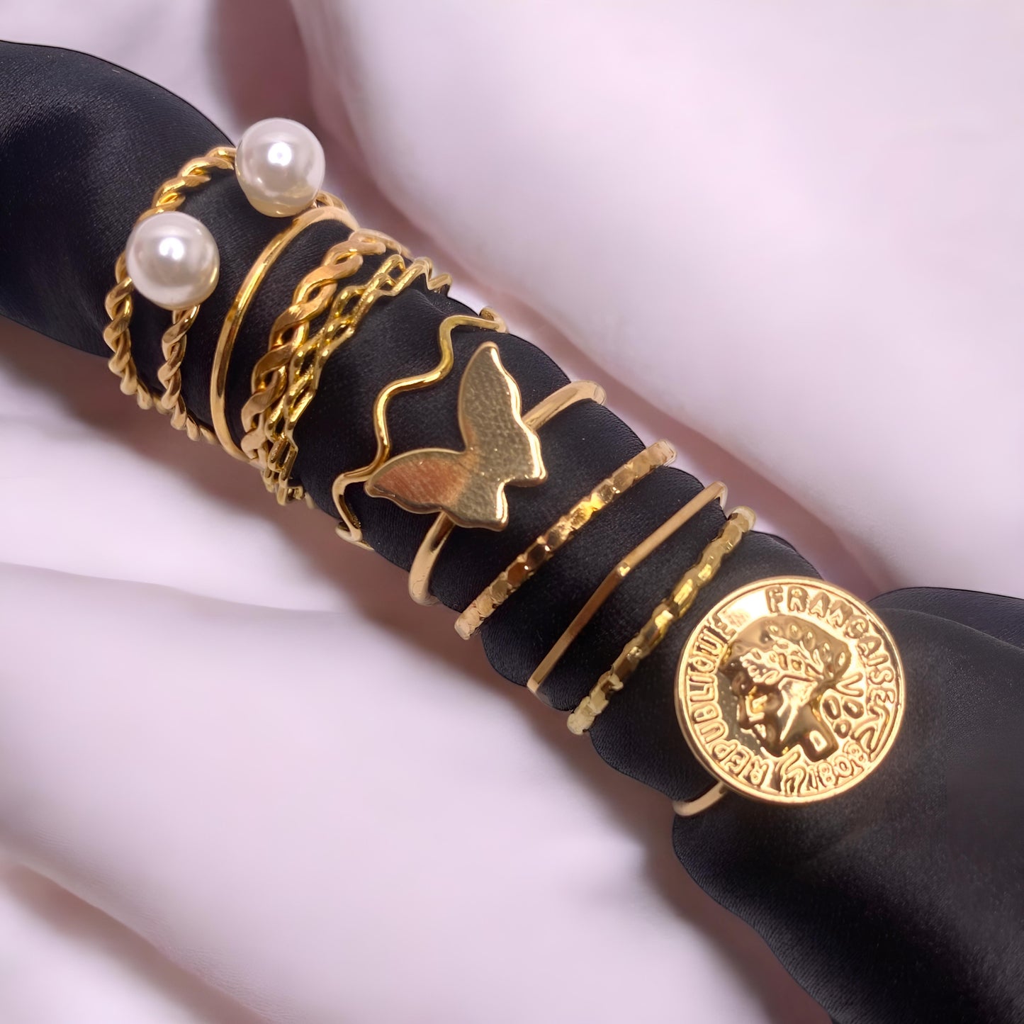 Stylish Golden Plated Korean Design 11 pcs Ring Combo Set for Women
