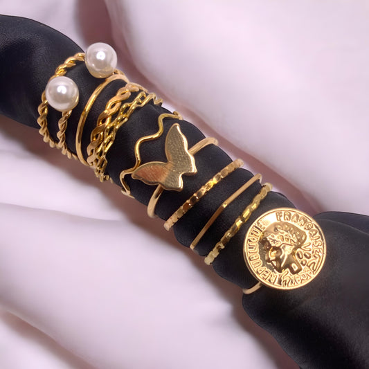 Stylish Golden Plated Korean Design 11 pcs Ring Combo Set for Women