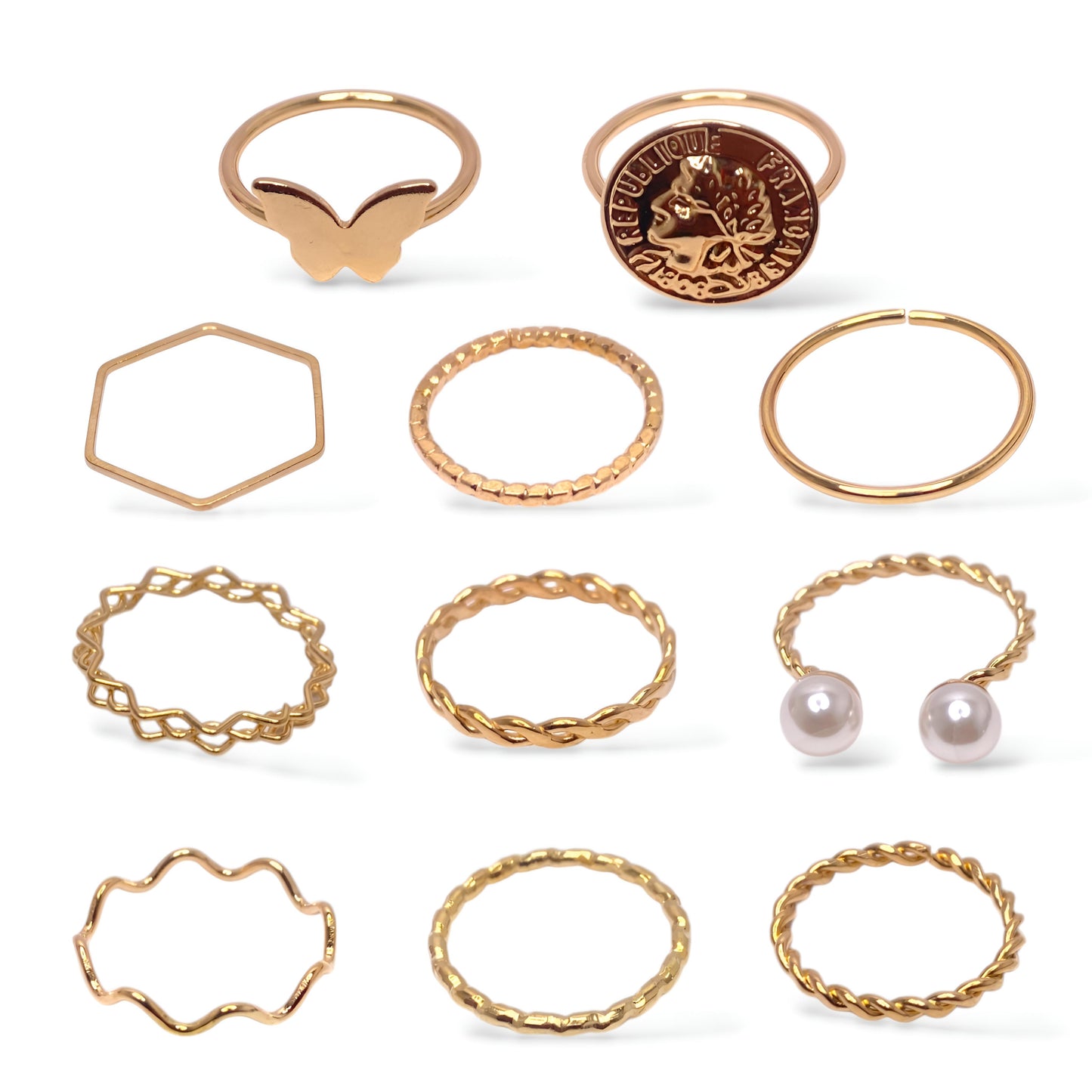 Stylish Golden Plated Korean Design 11 pcs Ring Combo Set for Women