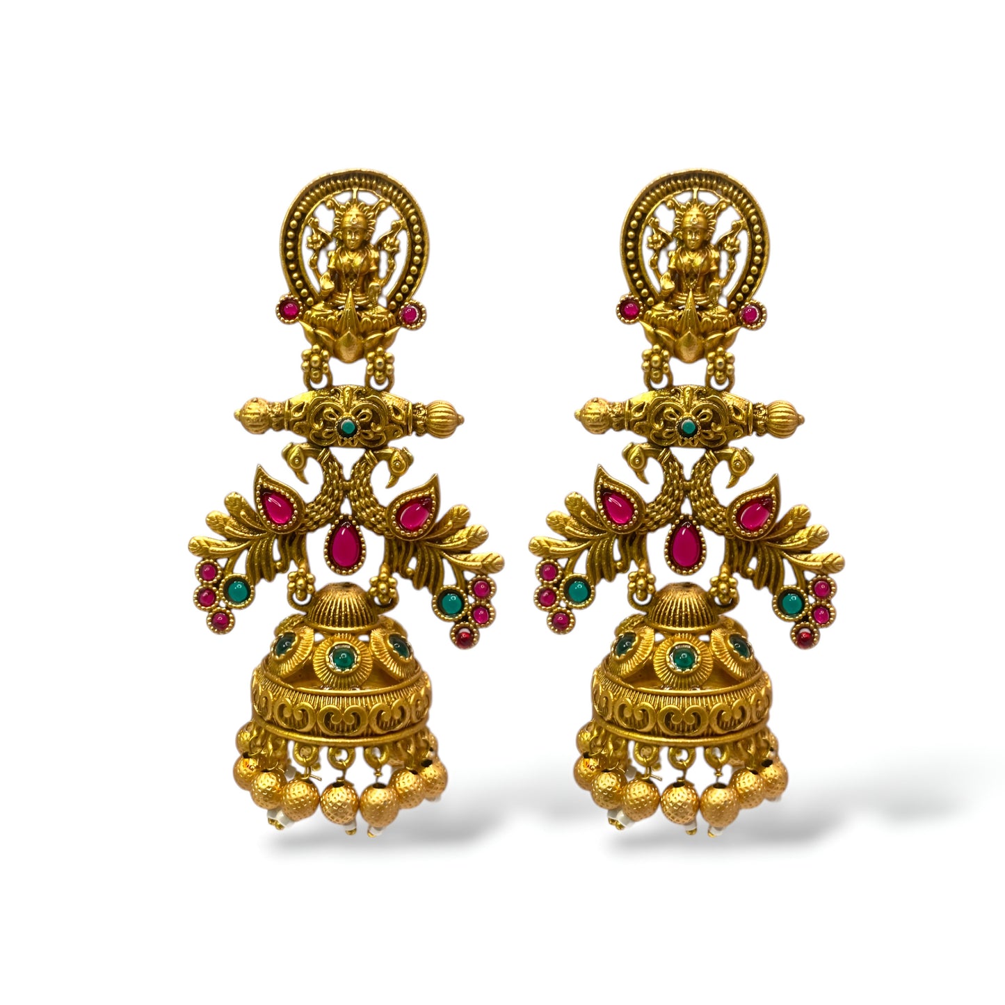 Beautiful Golden Antique Finish Goddess Laxmi Jhumki