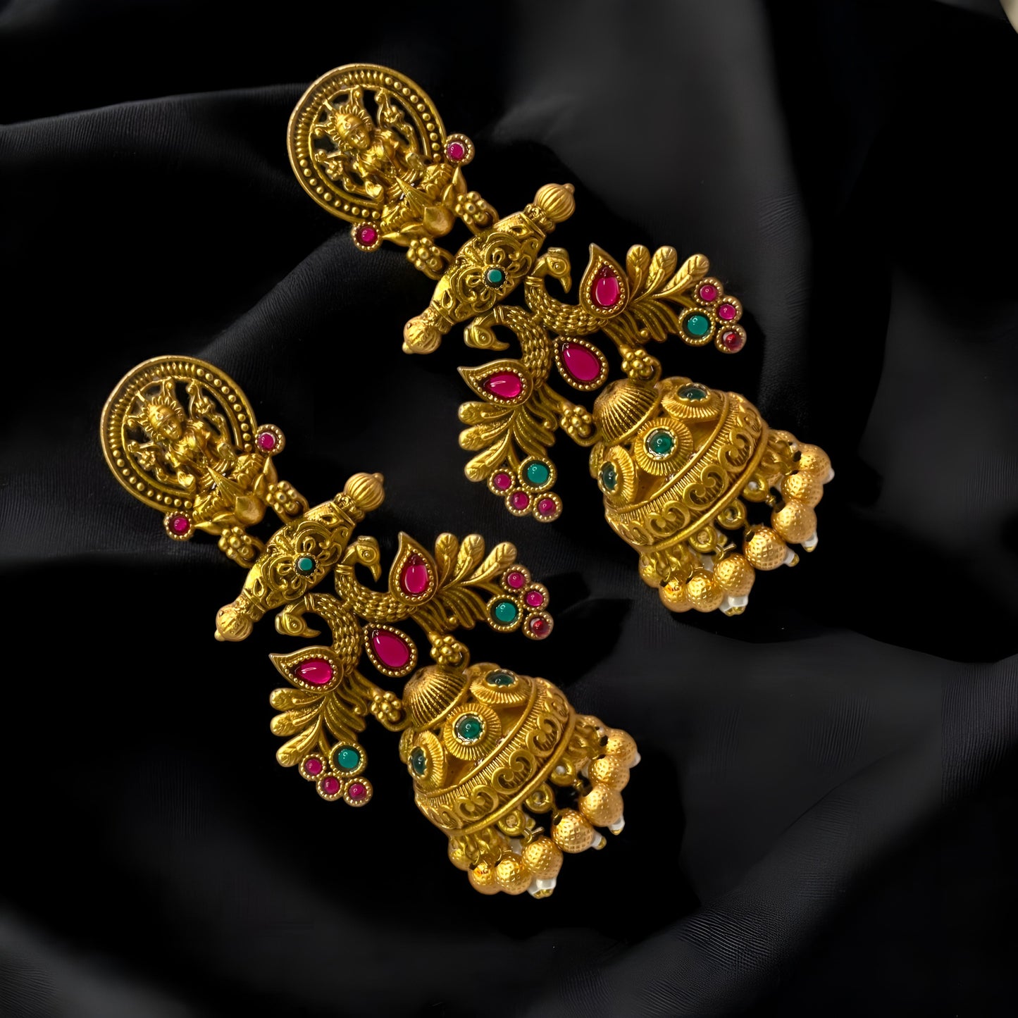 Beautiful Golden Antique Finish Goddess Laxmi Jhumki