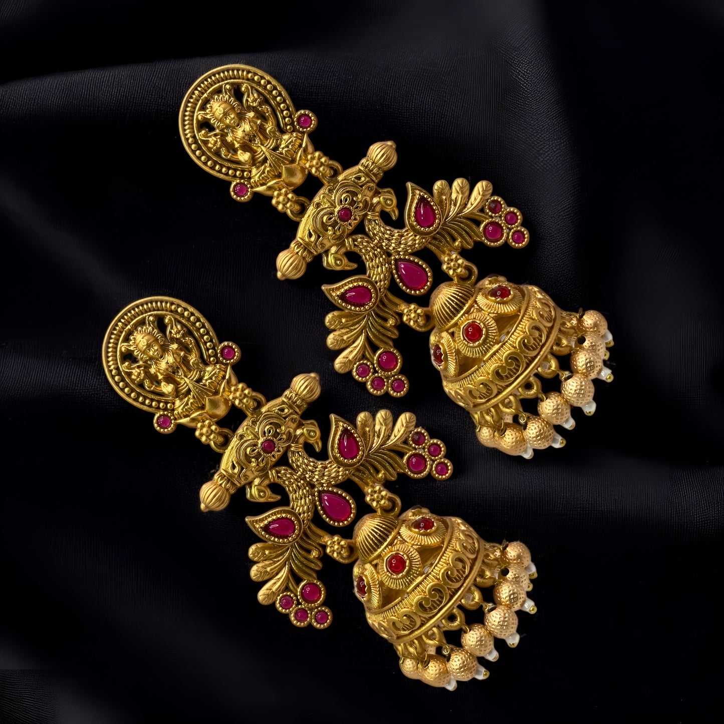 Beautiful Golden Antique Finish Goddess Laxmi Jhumki