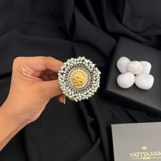 Elegant Pearl Cluster Adjustable Statement Ring