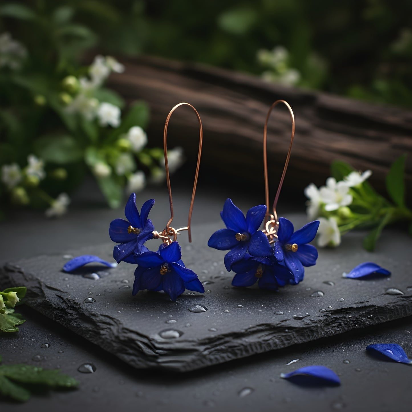 Blue Floral Drop Earrings